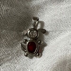 925 Silver Dog Pendant With Clear & Red Cz